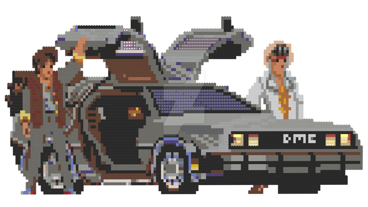 Delorean, Doc Brown and Marty McFly